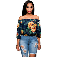 Floral Printed Crop Top Women Tops Sexy Off Shoulder Blouses And Shirts Beach Slash Neck Flower Tops Cropped