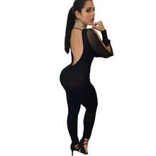 Hollow Out Sexy Black Bodycon Jumpsuit Backless Mesh Long Sleeve Jumpsuit Long Pants Elegant Jumpsuit For Wo