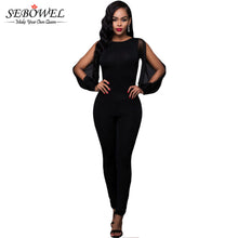 Hollow Out Sexy Black Bodycon Jumpsuit Backless Mesh Long Sleeve Jumpsuit Long Pants Elegant Jumpsuit For Wo