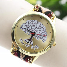 Fashion Ladies Women Tree Of Life Pattern Bracelet Watch Knitting Dial Quartz Watch