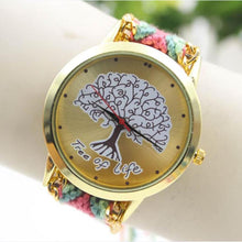 Fashion Ladies Women Tree Of Life Pattern Bracelet Watch Knitting Dial Quartz Watch