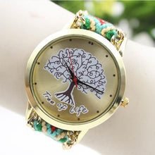 Fashion Ladies Women Tree Of Life Pattern Bracelet Watch Knitting Dial Quartz Watch
