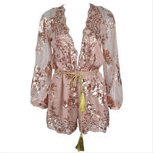 Sequin Jumpsuit Sexy Deep V Jumpsuit And Romper Playsuit Women Long Sleeve Lace Rompers Womens Jumpsuit With Belt