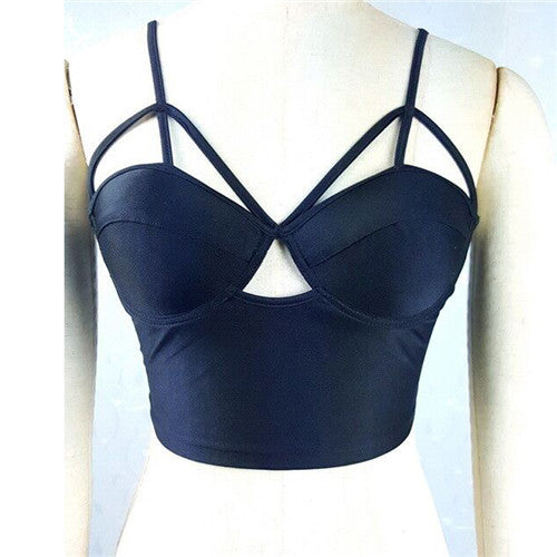 Strappy Bandage Crop Top Womens Sexy Bustier Crop Top Black Chest Hollow Outwear Bra For Women Cropped Tops Femme