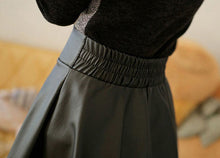 Women Faux Leather High Waist Skater Flared Pleated Short Mini Skirt