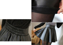 Women Faux Leather High Waist Skater Flared Pleated Short Mini Skirt