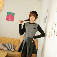 Women Faux Leather High Waist Skater Flared Pleated Short Mini Skirt