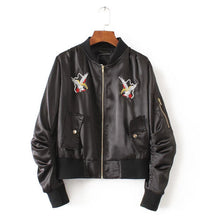 Harajuku Eagle Embroidery Jacket Women Short Bomber Jacket Elastic Sleeve Coat Pilots Outerwear Army green Black color