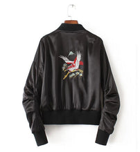 Harajuku Eagle Embroidery Jacket Women Short Bomber Jacket Elastic Sleeve Coat Pilots Outerwear Army green Black color