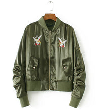 Harajuku Eagle Embroidery Jacket Women Short Bomber Jacket Elastic Sleeve Coat Pilots Outerwear Army green Black color