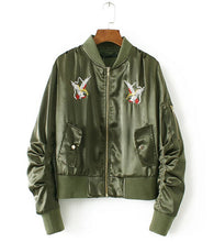 Harajuku Eagle Embroidery Jacket Women Short Bomber Jacket Elastic Sleeve Coat Pilots Outerwear Army green Black color