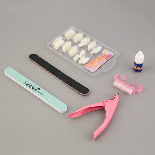 100 Pcs Natural French Tips Nail Art Glue Cutter Polish File Tools Set