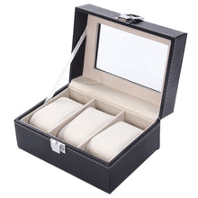 3 Grid Plain Pattern Black PU Leather Watches Display Case Jewelry Boxes Storage Watch Box caixa para relogio