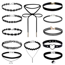 12 Pieces Women Chokers Necklace Set Stretch Velvet Classic Gothic Tattoo Black Lace Charm Jewelry Gift