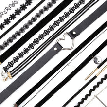 12 Pieces Women Chokers Necklace Set Stretch Velvet Classic Gothic Tattoo Black Lace Charm Jewelry Gift
