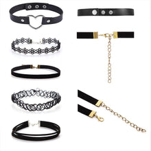 12 Pieces Women Chokers Necklace Set Stretch Velvet Classic Gothic Tattoo Black Lace Charm Jewelry Gift