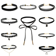 10 Pieces Choker Necklace Set Stretch Black Velvet Classic Gothic Tattoo Lace Chokers Women Jewelry Gift
