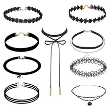 10 Pieces Choker Necklace Set Stretch Black Velvet Classic Gothic Tattoo Lace Chokers Women Jewelry Gift
