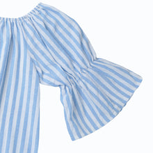 Korean Casual Sexy Women Dresses Blue Striped Off The Shoulder Half Sleeve Shirt Mini Dress Beach Dress Robe