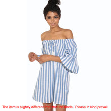 Korean Casual Sexy Women Dresses Blue Striped Off The Shoulder Half Sleeve Shirt Mini Dress Beach Dress Robe