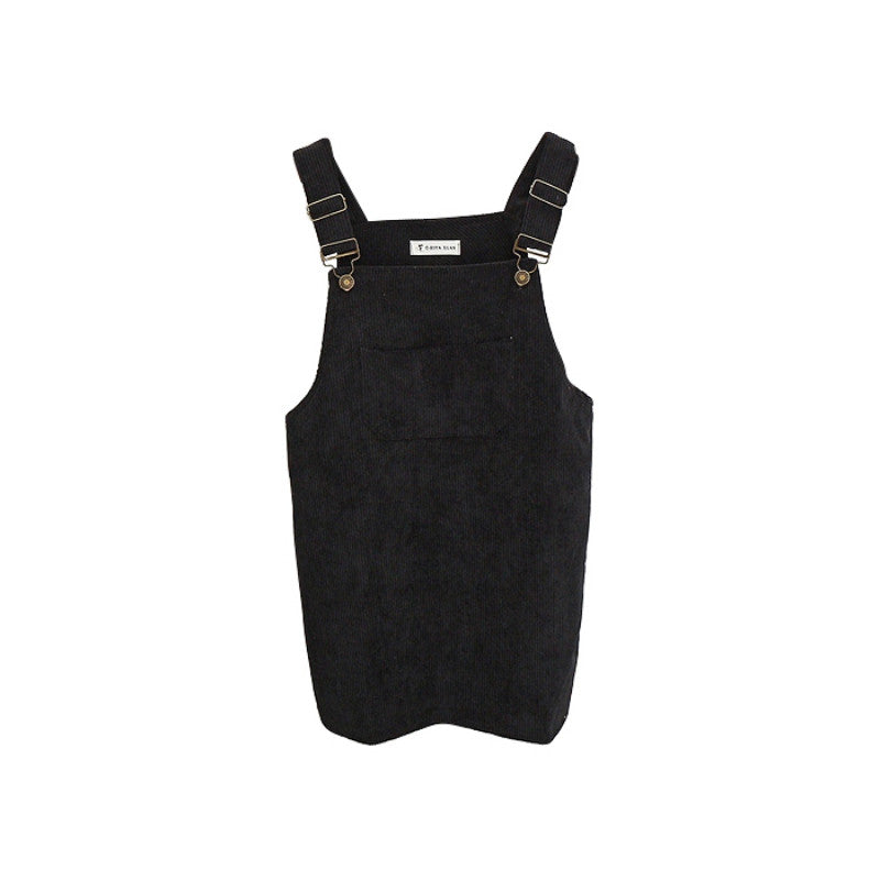 Korean Style College Wind Restoring Ancient Ways Corduroy Suspenders Big Pocket Straight Vest Dress LE3