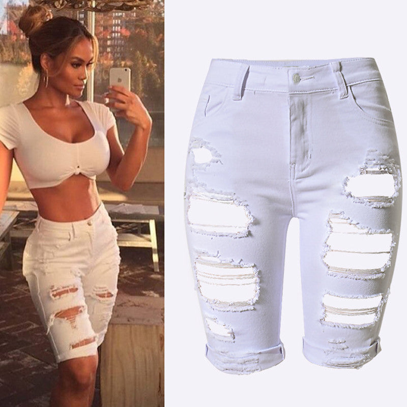 White Shorts Women High Waist Shorts Ripped Short Jeans Woman Denim Shorts Pantalones Cortos Mujer