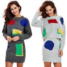 Women Knitted Sweater Dress  Long Sleeve Bodycon Dress 2Pcs Set Ladies Party Mini Dress Vestidos
