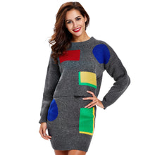 Women Knitted Sweater Dress  Long Sleeve Bodycon Dress 2Pcs Set Ladies Party Mini Dress Vestidos