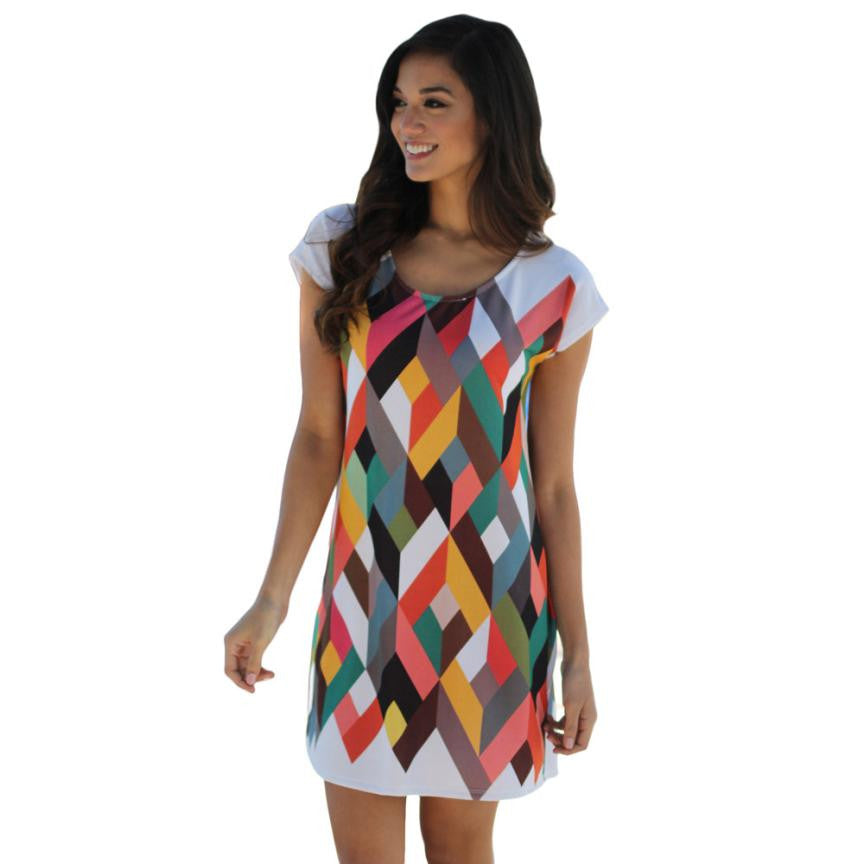 Designer Women Style Round Neck Short Sleeve Printing Bodycon Party Evening Mini Dress Vestidos De Festa Dress
