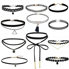 11 Pieces Women Choker Necklace Set Stretch Black Velvet Classic Gothic Tattoo Lace Chokers Jewelry