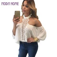 New Fashion Loose Women Blouse Off Shoulder Crochet Lace Tops Hollow Out Halter Backless Crop Top Shirt Blusas White