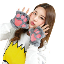 Girl Women Plush Plus Velvet Thickening Half-finger Flip Keep Warm Cute kitty Mittens Fingerless Glove For Women