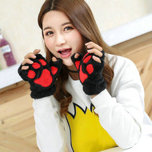 Girl Women Plush Plus Velvet Thickening Half-finger Flip Keep Warm Cute kitty Mittens Fingerless Glove For Women