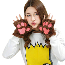 Girl Women Plush Plus Velvet Thickening Half-finger Flip Keep Warm Cute kitty Mittens Fingerless Glove For Women
