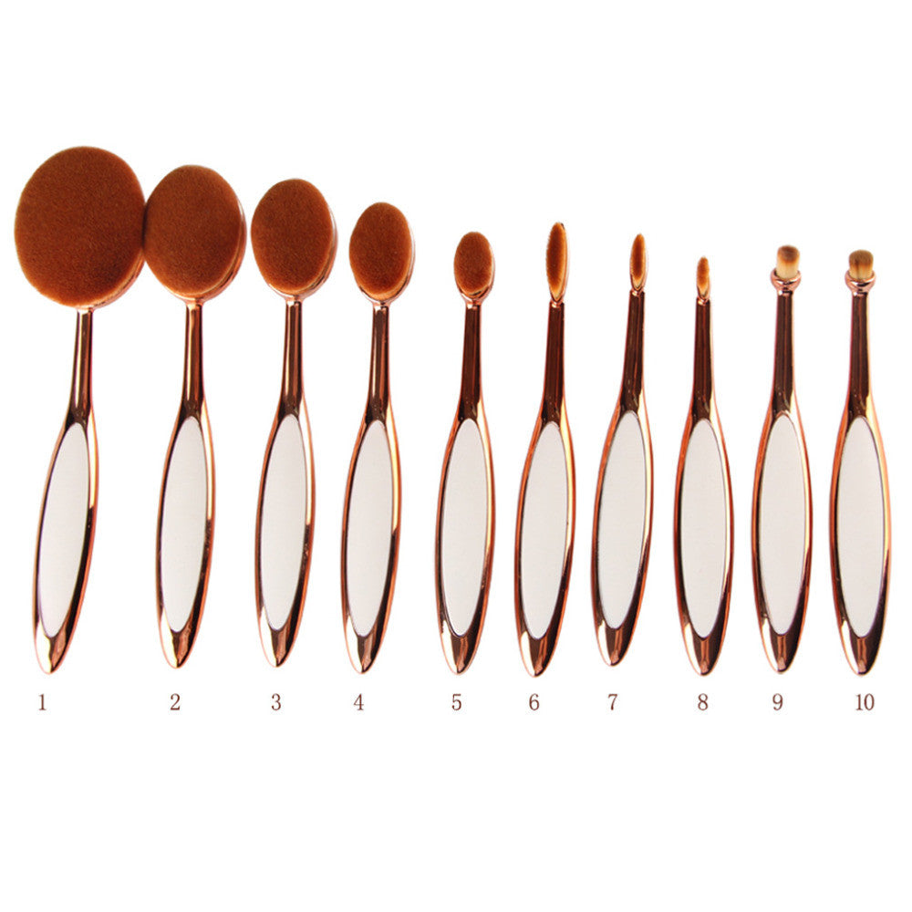 10pcs Pro Toothbrush Type Makeup Brush Oval Brush Set Multipurpose Makeup Brushes Set
