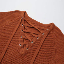 New Women V Neck Knitted Sweater Striped Bandage Cross Ties Long Pullover Loose Casual Knitwear Ladies South Korea Clothing