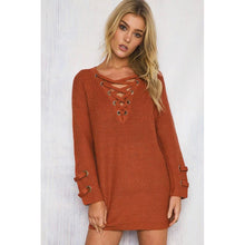 New Women V Neck Knitted Sweater Striped Bandage Cross Ties Long Pullover Loose Casual Knitwear Ladies South Korea Clothing