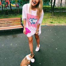 Organza Lace Dress WOW T-shirt Dresses Straight Women Letter Print Mesh Patchwork Short Sleeve Casual Dress