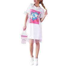 Organza Lace Dress WOW T-shirt Dresses Straight Women Letter Print Mesh Patchwork Short Sleeve Casual Dress