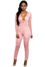 Sexy Black Lace Mesh Rompers Womens Jumpsuit Pink Deep V neck Backless Bodycon Bodysuit Overalls Women Club Clothing