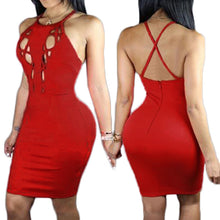 Sexy Bodycon Club Dress Red Sleeveless Backless Hollow Out Dress Evening Party Dress Clubwear Bandage dress