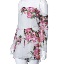 Sexy Floral Printed Off-Shoulder Long Sleeved Chiffon Jumpsuit Women Crop Top Playsuit Party Rompers Womens Jumpsuit