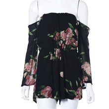Sexy Floral Printed Off-Shoulder Long Sleeved Chiffon Jumpsuit Women Crop Top Playsuit Party Rompers Womens Jumpsuit