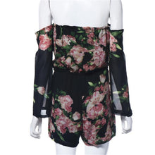 Sexy Floral Printed Off-Shoulder Long Sleeved Chiffon Jumpsuit Women Crop Top Playsuit Party Rompers Womens Jumpsuit