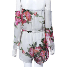 Sexy Floral Printed Off-Shoulder Long Sleeved Chiffon Jumpsuit Women Crop Top Playsuit Party Rompers Womens Jumpsuit
