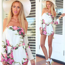 Sexy Floral Printed Off-Shoulder Long Sleeved Chiffon Jumpsuit Women Crop Top Playsuit Party Rompers Womens Jumpsuit