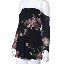 Sexy Floral Printed Off-Shoulder Long Sleeved Chiffon Jumpsuit Women Crop Top Playsuit Party Rompers Womens Jumpsuit