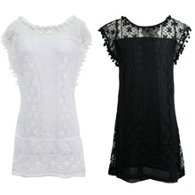 Sexy Dress Women Casual Sleeveless Beach Dress Tassel Solid White Party Mini Lace Dress Vestidos Plus Size