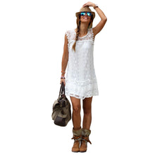 Sexy Dress Women Casual Sleeveless Beach Dress Tassel Solid White Party Mini Lace Dress Vestidos Plus Size
