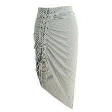 Sexy Women High Waist Bodycon Lace-Up Skirt Side Split Asymmetric Hem Laidies Pencil Skirt Elastic Waist Solid Pink Saia